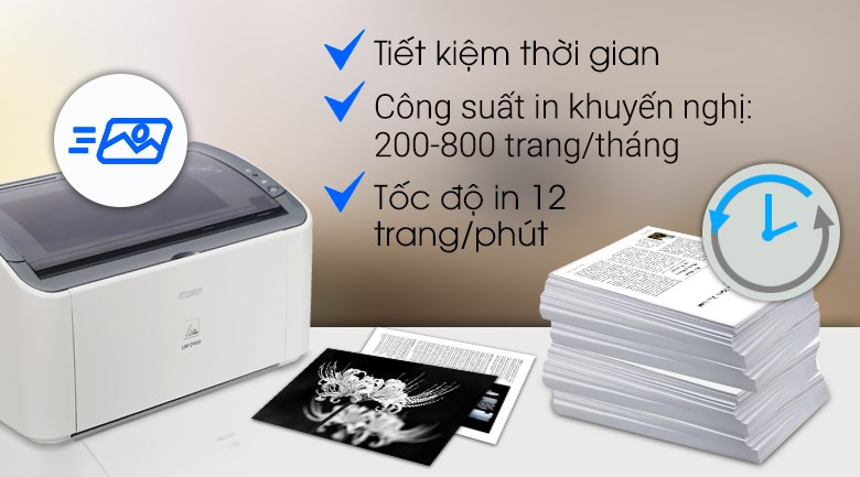Máy in Canon LBP2900 có tốc độ in nhanh lên đến 12 trang/phút 