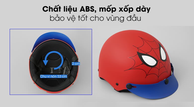 Mũ trẻ em 1/2 size S Delites ATN01 Siêu nhân đỏ sử dụng chất liệu cao cấp, đảm bảo an toàn cho vùng đầu của bé