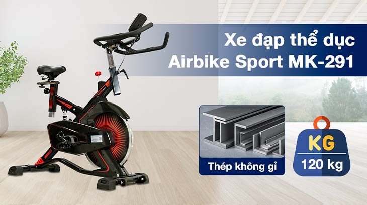 Xe Đạp Tập Thể Dục Airbike Sport MK-291 sở hữu khung xe được làm từ thép không gỉ có khả năng chịu lực tốt, trọng tải lên tới 120 kg 