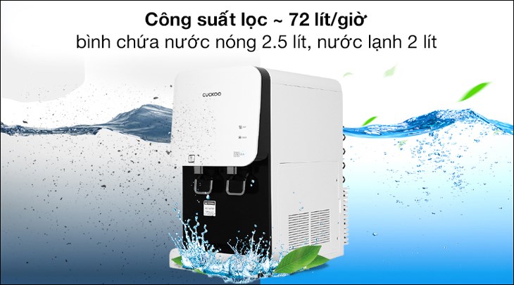 Máy lọc nước Nano nóng lạnh Cuckoo CP-FN601HW 4 lõi cung cấp nước uống liên tục với công suất lọc lớn 72 lít/giờ và bình chứa dung tích 4.5 lít