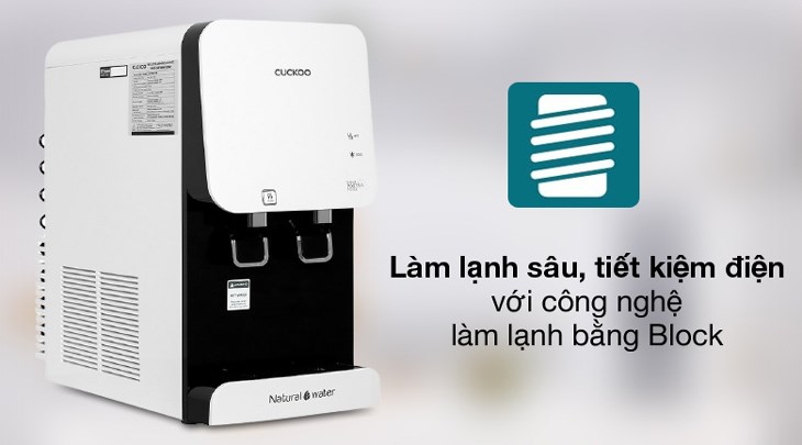 Máy lọc nước Nano nóng lạnh Cuckoo CP-FN601HW 4 lõi được trang bị công nghệ làm lạnh bằng Block cho độ lạnh sâu, tiết kiệm điện hiệu quả