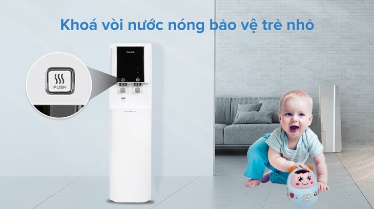 Máy lọc nước RO nóng nguội lạnh Cuckoo CP-QRP2001SW 4 lõi được tích hợp tính năng khóa vòi nước nóng đảm bảo an toàn cho người dùng