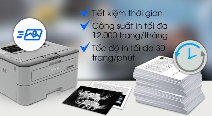 Máy in Brother có tốc độ in nhanh chóng, công suất hoạt động tốt