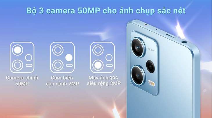 Điện thoại Xiaomi Redmi Note 12 Pro 5G sở hữu bộ 3 camera 50MP cho ảnh chụp sắc nét