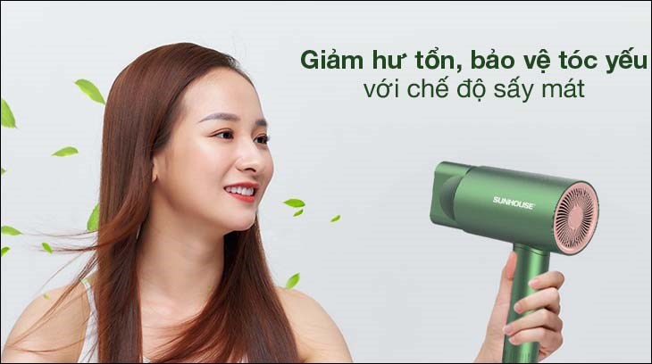 Máy sấy tóc 2000W Sunhouse SHD2315B sở hữu chế độ sấy mát hạn chế hư tổn tóc 