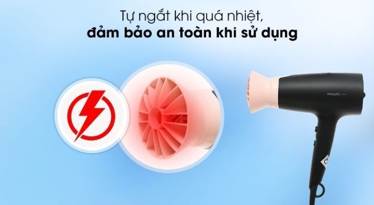Máy sấy tóc tự động ngắt nhiệt nhằm bảo đảm an toàn cho người sử dụng khỏi tình trạng cháy nổ