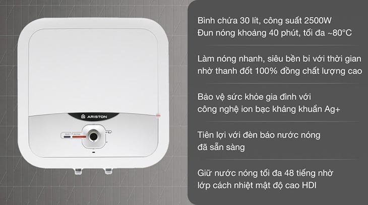 Máy nước nóng gián tiếp Ariston 30 lít 2500W AN2 30 RS 2.5 FE là thương hiệu nổi tiếng và chất lượng của Ý