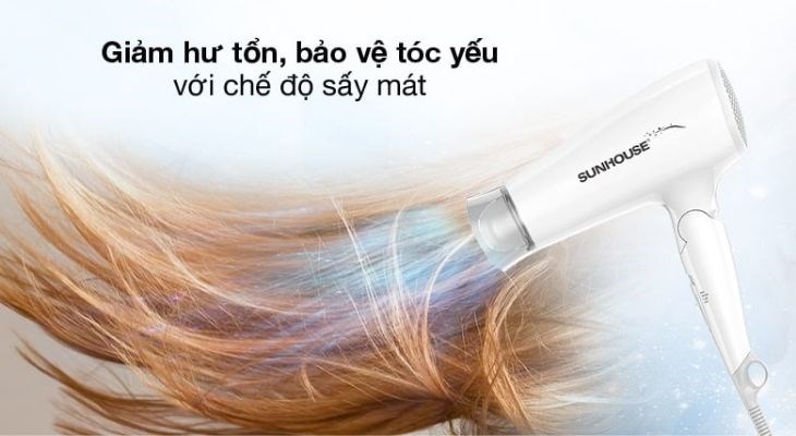 Máy sấy tóc tích hợp chế độ sấy mát giúp tóc giữ được độ ẩm và ngăn ngừa hư tổn