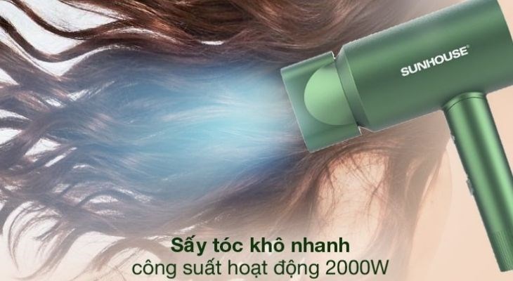 Máy sấy tóc có công suất 2000W giúp bạn sấy tóc nhanh hơn, thích hợp sử dụng tại salon tóc