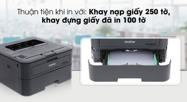 Máy in Brother HL-L2366DW giúp tiết kiệm thời gian với khay đựng giấy số lượng nhiều