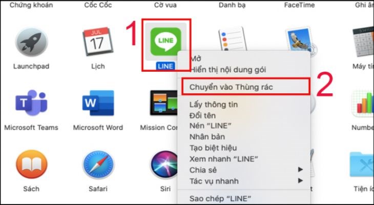 Chuyển vào thùng rác ứng dụng cần xóa
