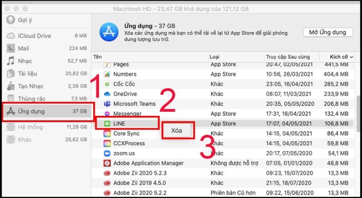 Bạn hãy bấm chuột phải để xóa ứng dụng cần xóa