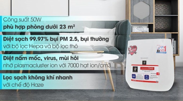 Máy lọc không khí Sharp FP-J30E-A 50W với công nghệ HEPA giúp lọc sạch 99.97% bụi bẩn