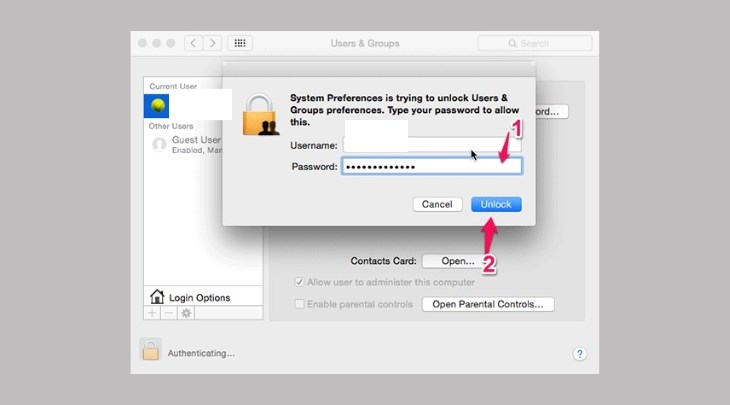 Bạn nhập mật khẩu tài khoản chính của MacBook và chọn Unlock