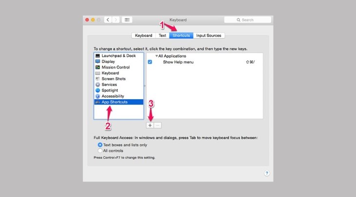 Bạn chọn Shortcuts, rồi bấm App Shortcuts và bấm vào dấu +