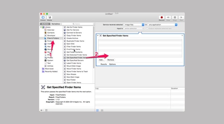 Bạn chọn File and Folders và tại cột thứ 2 bạn kéo mục Get Specifiled finder sang trang bên cạnh