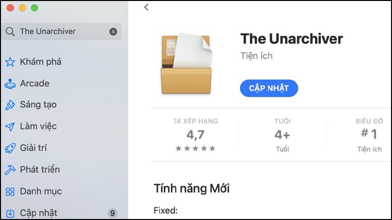 Bạn truy cập vào App Store và tải phần mềm The Unarchiver