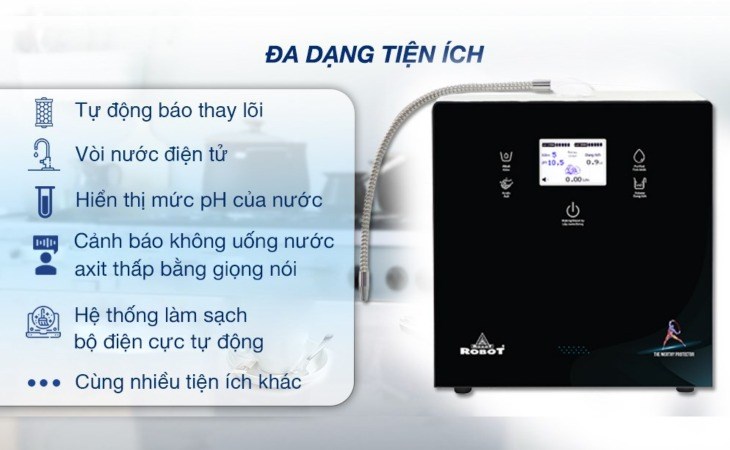 Máy lọc nước điện giải ion kiềm Robot IonPrince 37X 4 lõi 3 tấm điện cực có nhiều tiện ích đi kèm