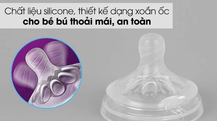 Núm ti silicone Philips Avent cho trẻ sơ sinh SCF651.23 được làm từ chất liệu silicone an toàn với sức khỏe của bé