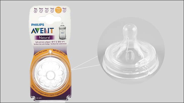 Núm ti silicone Philips Avent cho trẻ từ 6 tháng tuổi SCF654/23 sở hữu hệ thống tách bọt khí 2 tầng, giúp chống đầy hơi khi bé bú bình