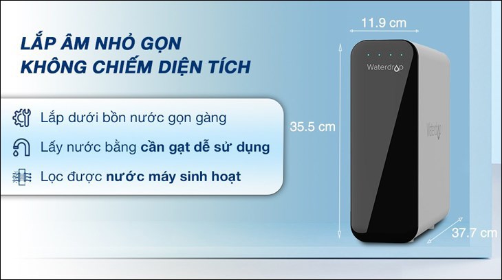 Máy lọc nước UF Waterdrop WD-TSU-W 3 lõi có kiểu dáng đẹp, kích thước nhỏ gọn, không chiếm nhiều không gian lắp đặt