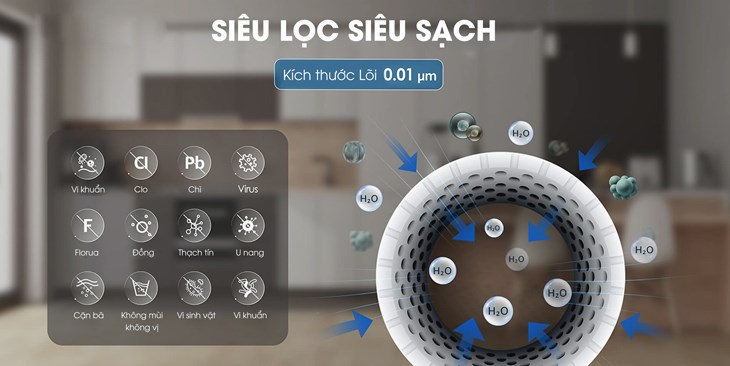 Máy lọc nước UF Waterdrop WD-TSU-W 3 lõi sử dụng siêu màng lọc UF, giúp loại bỏ 99.99% Clo, chì, thủy ngân,... đồng thời làm giảm trừ các tạp chất gây ô nhiễm