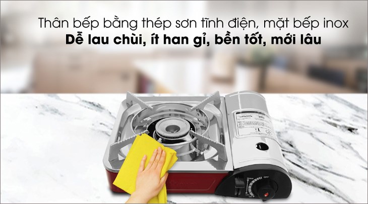 Mặt bếp ga mini Duxton DG-290 làm bằng inox dày dặn, bền bỉ, dễ lau chùi và không bị han gỉ 