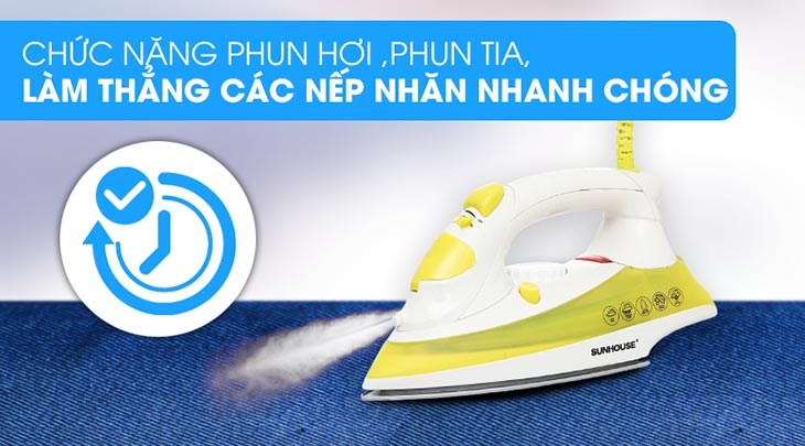 Bàn ủi hơi nước Sunhouse SHD2067 1800W trang bị đa dạng chức năng ủi khô, ủi hơi nước, phun hơi, phun tia đa dạng