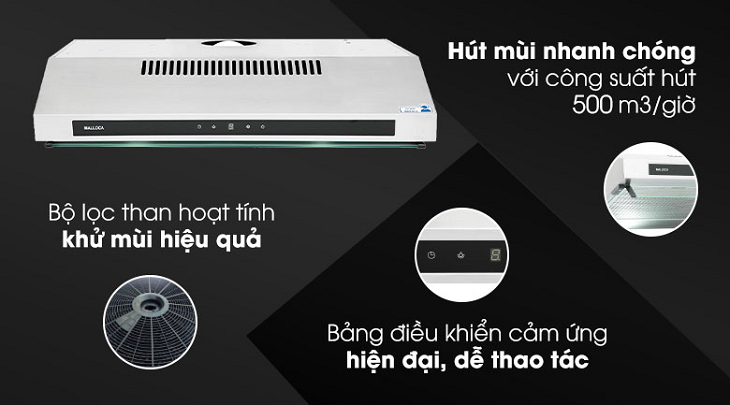 Máy hút mùi áp tường Malloca H342.7 TC sở hữu nhiều tiện ích tiện lợi giúp người dùng dễ dàng thực hiện thao tác