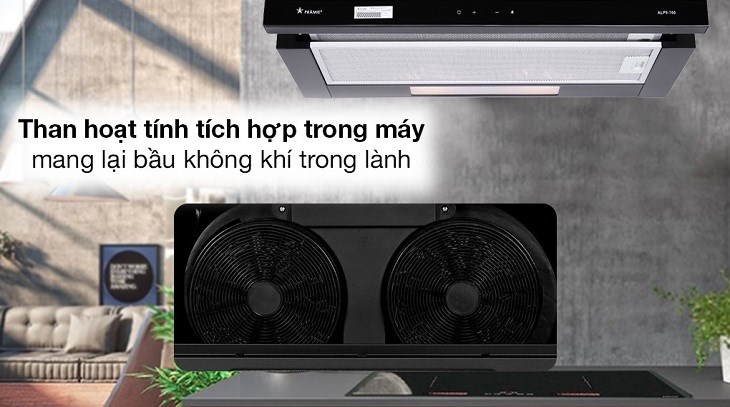 Máy hút mùi Pramie ALP9-700 tích hợp than hoạt tính trong máy giúp lọc khói và mùi dầu mỡ tối ưu hơn, mang lại bầu không khí trong lành