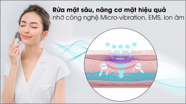 Máy rửa mặt và nâng cơ mặt Lifetrons CMD-100 giúp cải thiện độ đàn hồi của da nhờ được trang bị công nghệ điện châm EMS