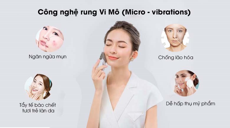 Máy rửa mặt và nâng cơ mặt Lifetrons CMD-100 được ứng dụng công nghệ Micro-vibration, giúp da hấp thụ dưỡng chất tốt hơn