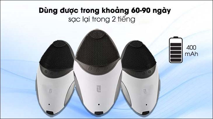 Máy rửa mặt và nâng cơ mặt Lifetrons CMD-100 sử dụng pin Lithium Polymer 400mAh, cung cấp thời lượng sử dụng trong 60 - 90 ngày