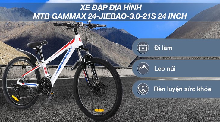 Xe đạp địa hình MTB Gammax 24-JIEBAO-3.0-21S 24 inch phù hợp để di chuyển trong các địa hình gập ghềnh, đồi núi  