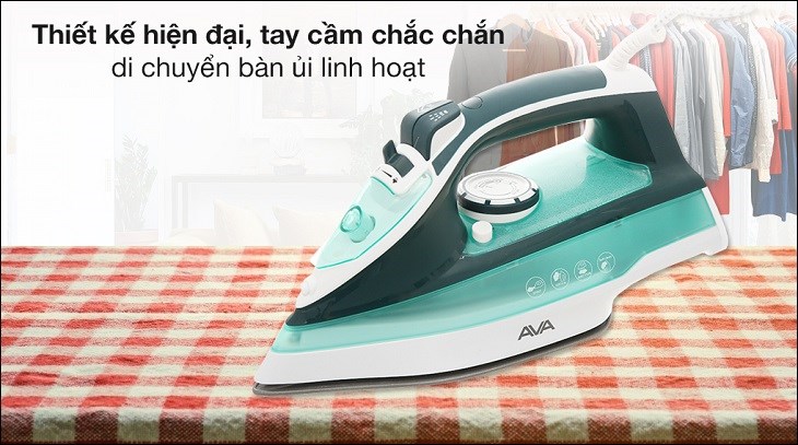 Bàn ủi hơi nước AVA SW401 2200W sở hữu thiết kế hiện đại với tay cầm chắc chắn, thuận tiện cho thác tác ủi quần áo