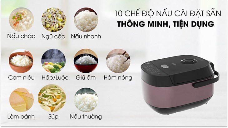 Nồi cơm điện tử AVA 1.8 lít TP40-CT01E nấu đa dạng món ăn với 10 chương trình nấu cài đặt sẵn, hỗ trợ tối đa nhu cầu sử dụng