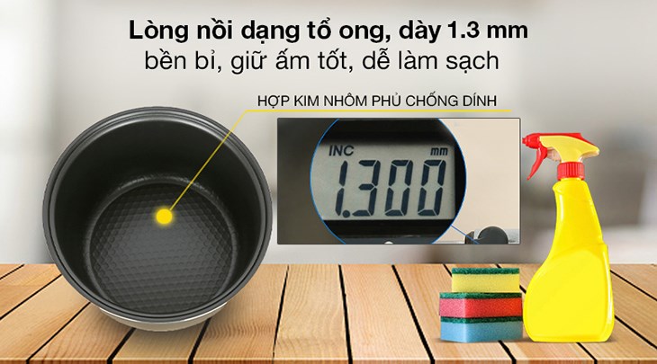 Nồi cơm điện nắp gài AVA 1 lít JRC-100P có lòng nồi dày 1.3 mm dạng tổ ong bằng hợp kim nhôm phủ chống dính