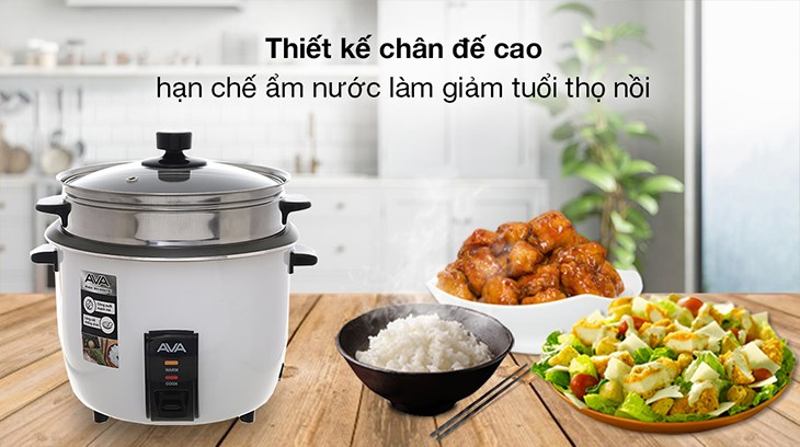 Nồi cơm nắp rời AVA 2.2 lít WH-50G07A thiết kế chân đế cao, hạn chế ẩm thấp hay đọng nước làm ảnh hưởng đến tuổi thọ