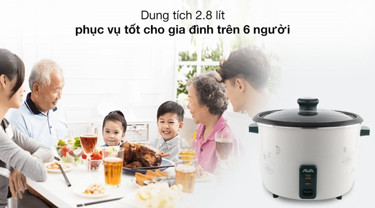 Nồi cơm nắp rời AVA 2.8 lít G2507 có dung tích 2.8 lít phục vụ tốt cho nhu cầu nấu cơm gia đình trên 6 thành viên
