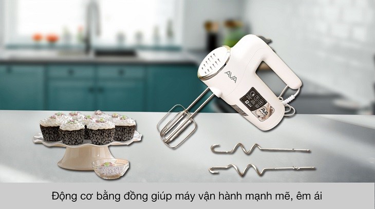 Máy đánh trứng AVA HM9103-GS sở hữu động cơ bằng đồng hoạt động mạnh mẽ phù hợp với gia đình ít nấu nướng 