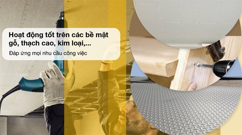 Máy bắn vít điện Bosch GTB 650 650W có công suất hoạt động mạnh mẽ trên nhiều bề mặt vật liệu như gỗ, thạch cao, kim loại,...