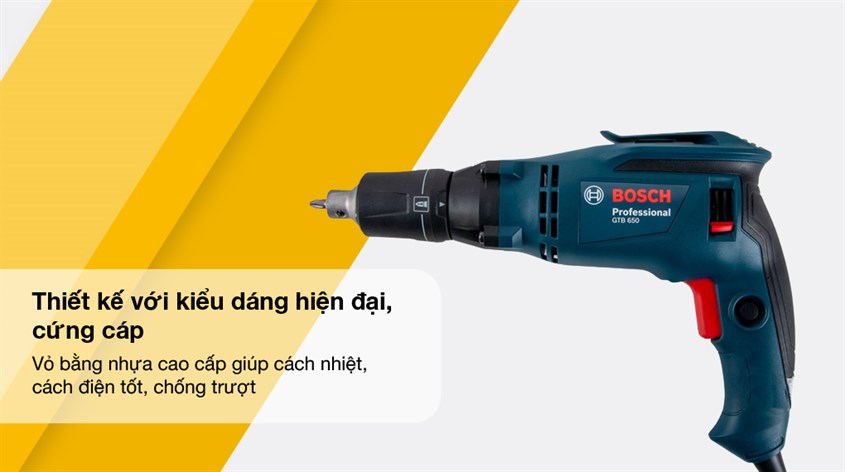 Máy bắn vít điện Bosch GTB 650 650W sử dụng nguồn điện trực tiếp có khả năng siết ốc vít hiệu quả