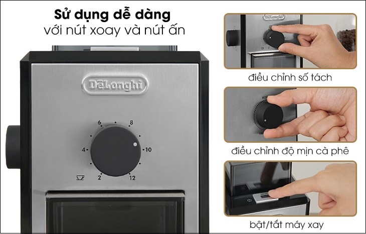 Máy xay cà phê được thiết kế bảng điều khiển dễ dàng, người dùng dễ điều chỉnh