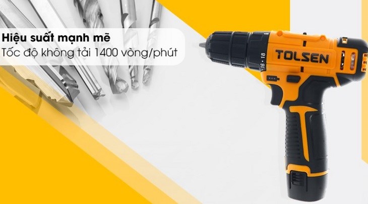 Máy khoan pin Tolsen 79036 12V có tốc độ không tải 1400 vòng/phút, đáp ứng các thao tác thường ngày