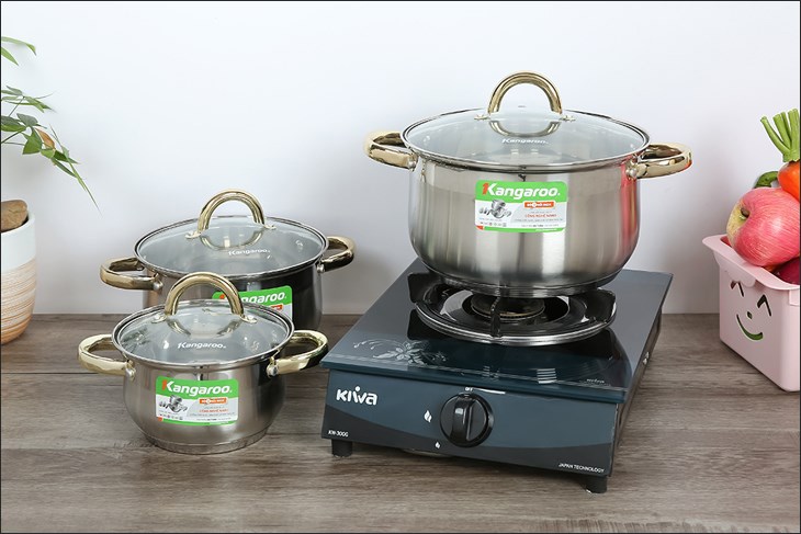 Bộ 3 nồi inox 5 đáy nắp kính Kangaroo KG866 sử dụng thuận tiện trên cả bếp từ, bếp hồng ngoại, bếp ga
