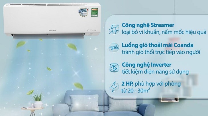 Máy lạnh Daikin Inverter 2 HP FTKF50XVMV có kích thước ống đồng 6/12