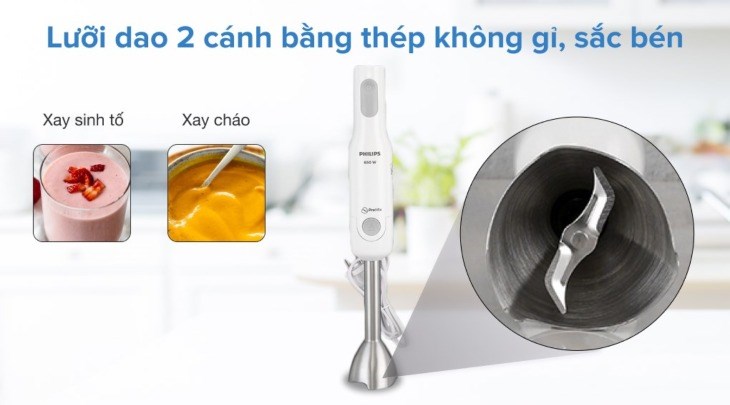Máy xay sinh tố cầm tay Philips HR2534 có lưỡi xay bằng thép không gỉ bền bỉ và an toàn