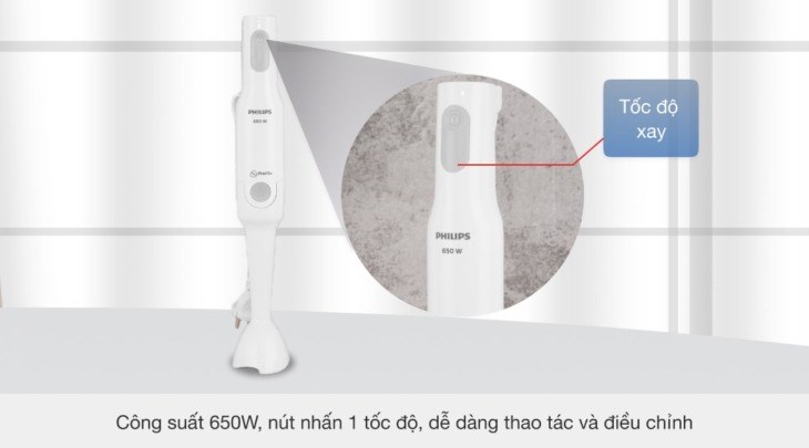 Máy xay sinh tố cầm tay Philips HR2531 có 1 nút nhấn trên đầu thân máy dễ thao tác