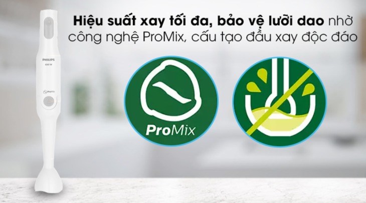 Máy xay sinh tố cầm tay Philips HR2531 với công nghệ ProMix hiện đại giúp bảo vệ lưỡi dao và giảm hao phí thức ăn