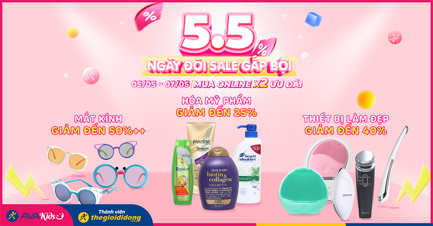 Double day 5/5: Hóa mỹ phẩm, mắt kính, thiết bị làm đẹp giảm đến 50%++ khi mua online